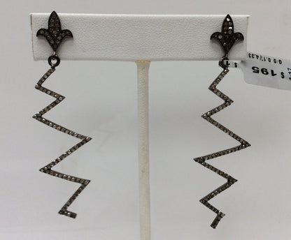 Diamond Silver Earring .925 Oxidized Sterling Silver Diamond Earring, Genuine handmade pave diamond Earring Size 2.52"(19 x 63 MM )