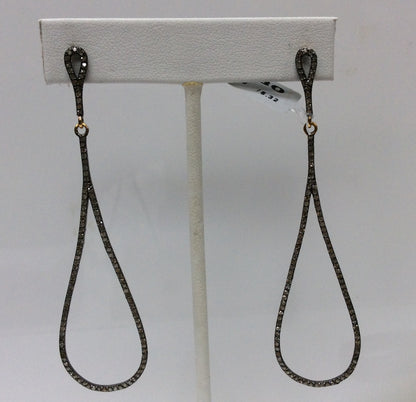Diamond Silver Earring .925 Oxidized Sterling Silver Diamond Earring, Genuine handmade pave diamond Earring Size 3.20"(21 x 80 MM )