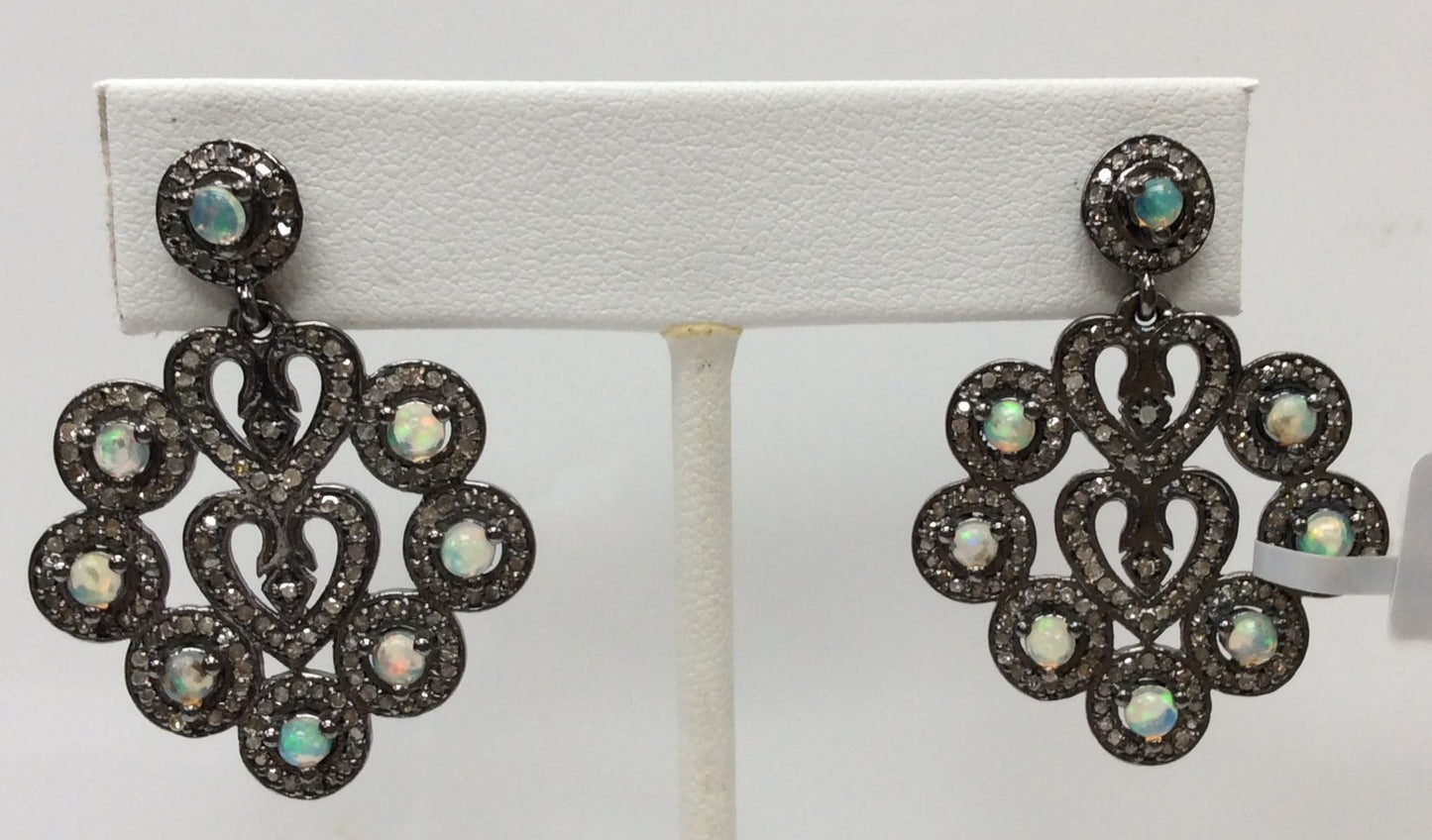 Heart Diamond Silver Earring .925 Oxidized Sterling Silver Diamond Earring, Genuine handmade pave diamond Earring Size 1.44"(28 x 36  MM )