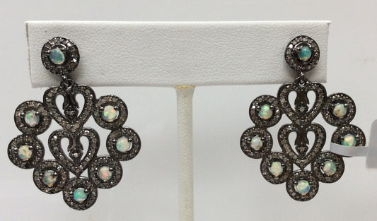 Heart Diamond Silver Earring .925 Oxidized Sterling Silver Diamond Earring, Genuine handmade pave diamond Earring Size 1.44"(28 x 36  MM )