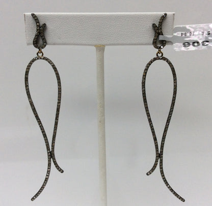 Diamond Silver Earring .925 Oxidized Sterling Silver Diamond Earring, Genuine handmade pave diamond Earring Size 3.60"(24 x 90 MM )