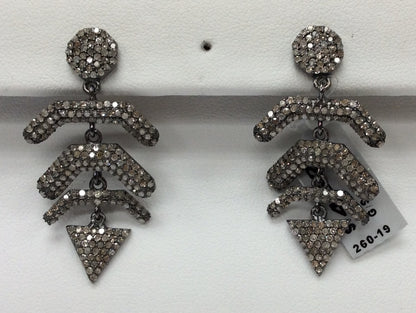 Diamond Silver Earring .925 Oxidized Sterling Silver Diamond Earring, Genuine handmade pave diamond Earring Size 1.76"(22 x 44 MM )