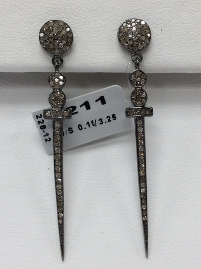 Cross Diamond Silver Earring .925 Oxidized Sterling Silver Diamond Earring, Genuine handmade pave diamond Earring Size 1.40"(8 x 55 MM )