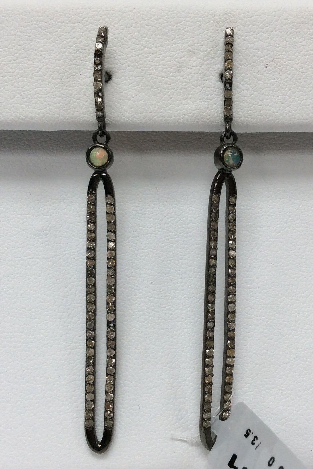Diamond Silver Earring .925 Oxidized Sterling Silver Diamond Earring, Genuine handmade pave diamond Earring Size 2.56"(5 x 64 MM )