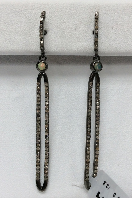 Diamond Silver Earring .925 Oxidized Sterling Silver Diamond Earring, Genuine handmade pave diamond Earring Size 2.56"(5 x 64 MM )