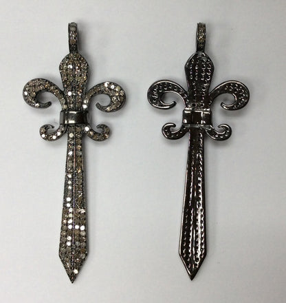 Sword Diamond Charm .925 Oxidized Sterling Silver Diamond Charm, Genuine handmade pave diamond Charm Size Approx 2.16"(21 x 54 MM)