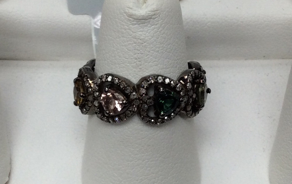 DIAMOND AND MULTI TOURMALINE RING
