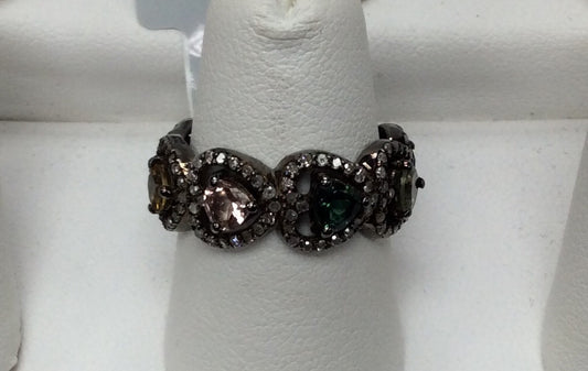 DIAMOND AND MULTI TOURMALINE RING