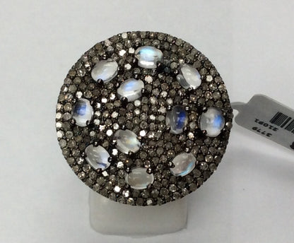 Diamond and Silver Rainbow Moonstone Rings
