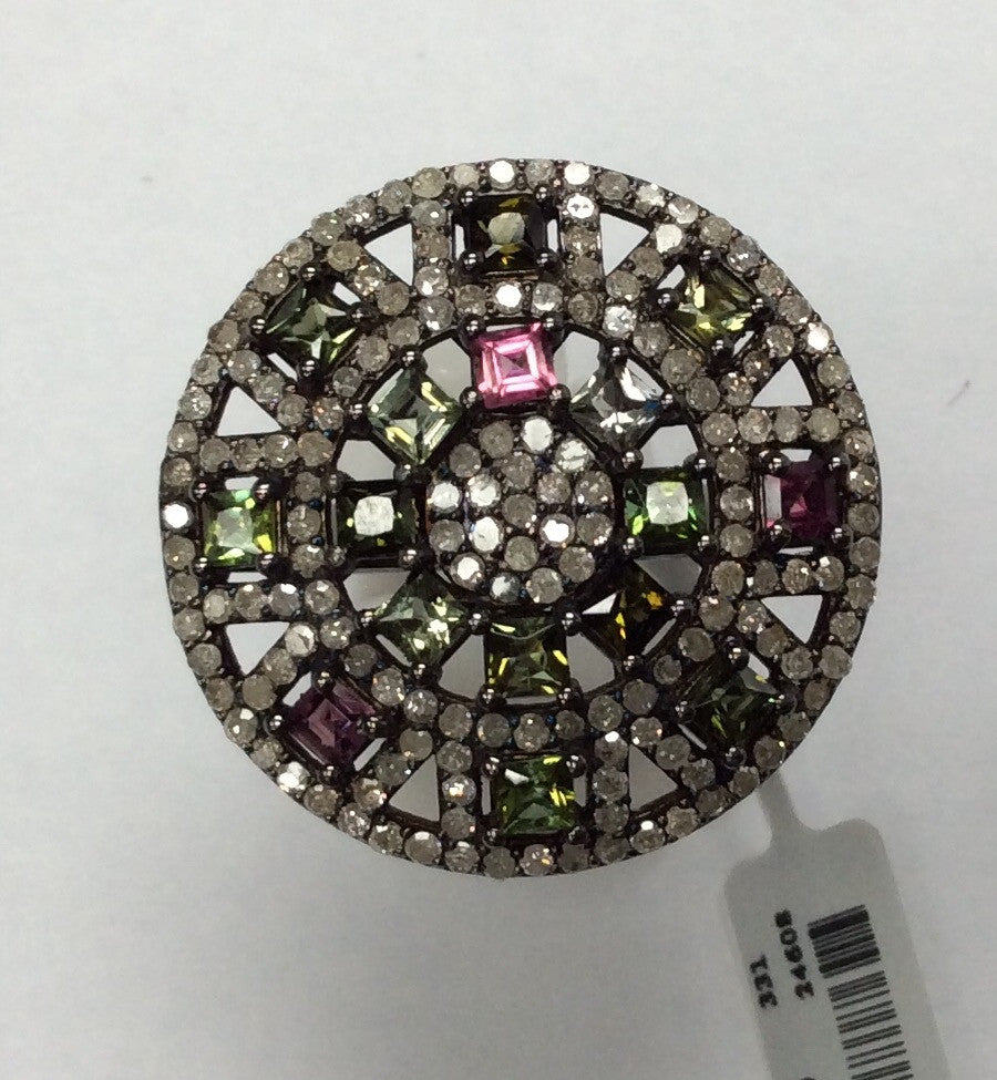 DIAMOND AND MULTI TOURMALINE SILVER RINGS
