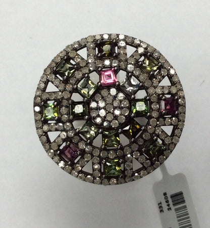DIAMOND AND MULTI TOURMALINE SILVER RINGS