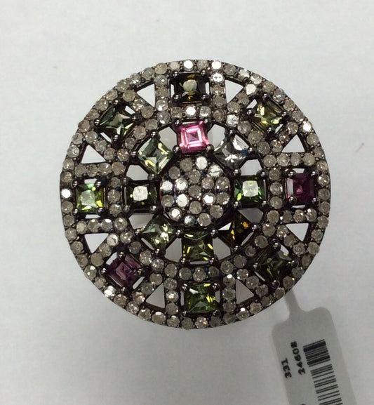 DIAMOND AND MULTI TOURMALINE SILVER RINGS