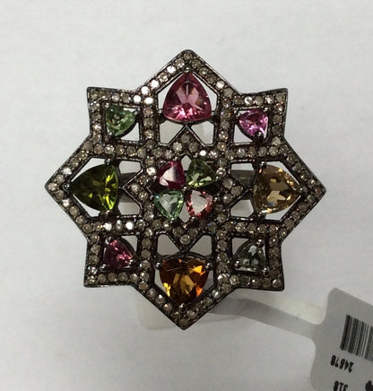 DIAMOND AND MULTI TOURMALINE RINGS