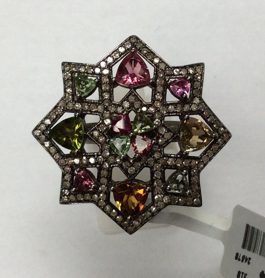 DIAMOND AND MULTI TOURMALINE RINGS