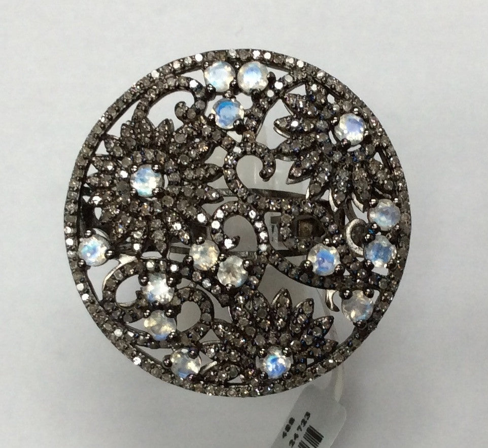 Daimond and Silver Rainbow Moonstone Rings