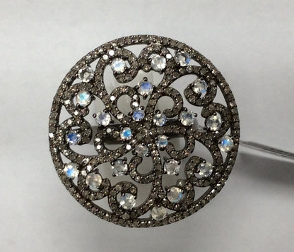 Diamond and Rainbow Moonstone Silver Rings
