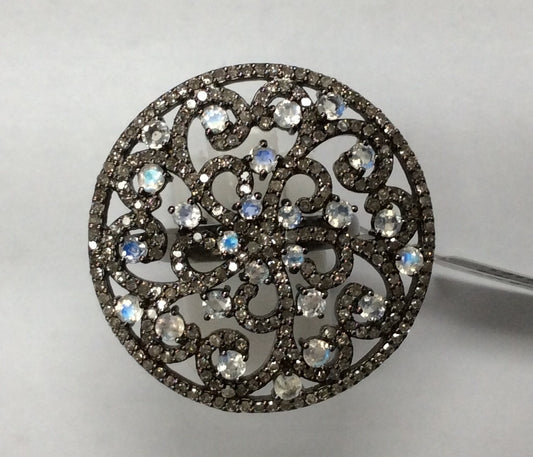 Diamond and Rainbow Moonstone Silver Rings