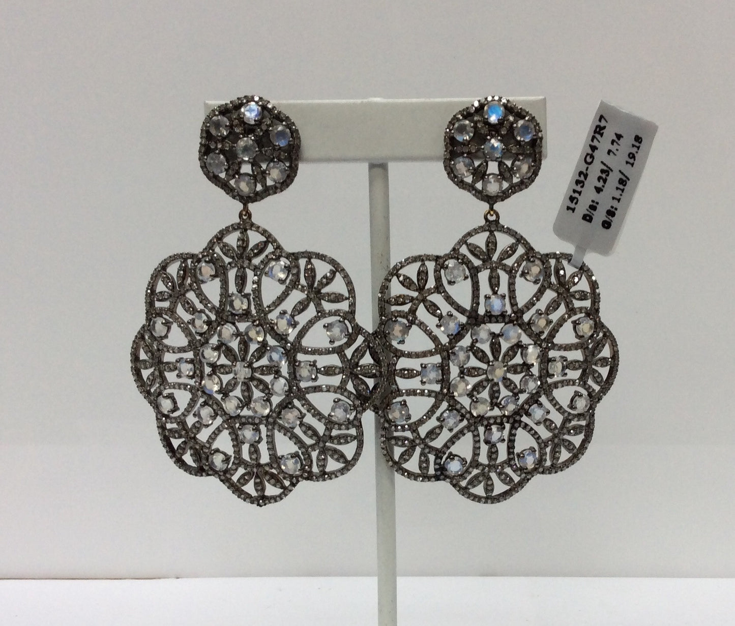 Diamond and White Rainbow Moon  Silver Earrings