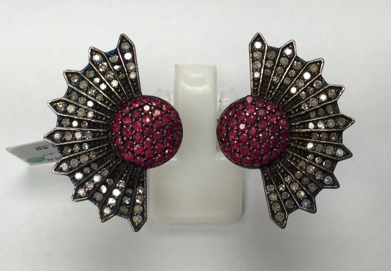 Diamond and Silver Ruby Black Rhodium Finish Ring