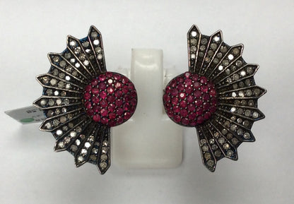 Diamond and Silver Ruby Black Rhodium Finish Ring