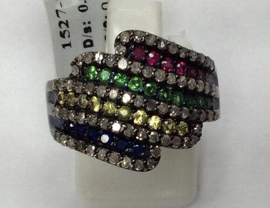Diamond and Silver Multi Sapphire Rings
