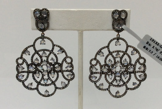 Rainbow Moonstone and Diamond Earring