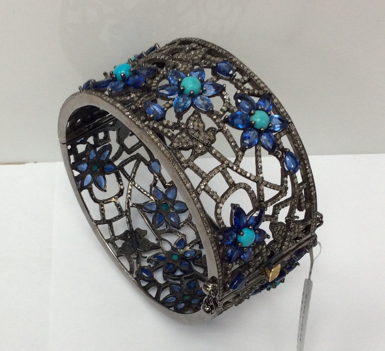 Diamond And Natural Sleeping Beauty Turquoise Bangle