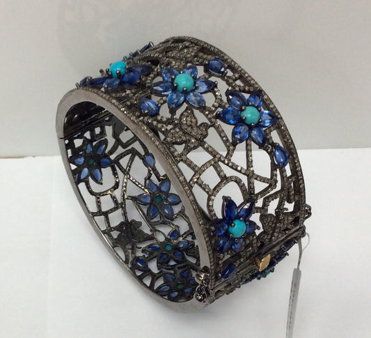 Diamond And Natural Sleeping Beauty Turquoise Bangle