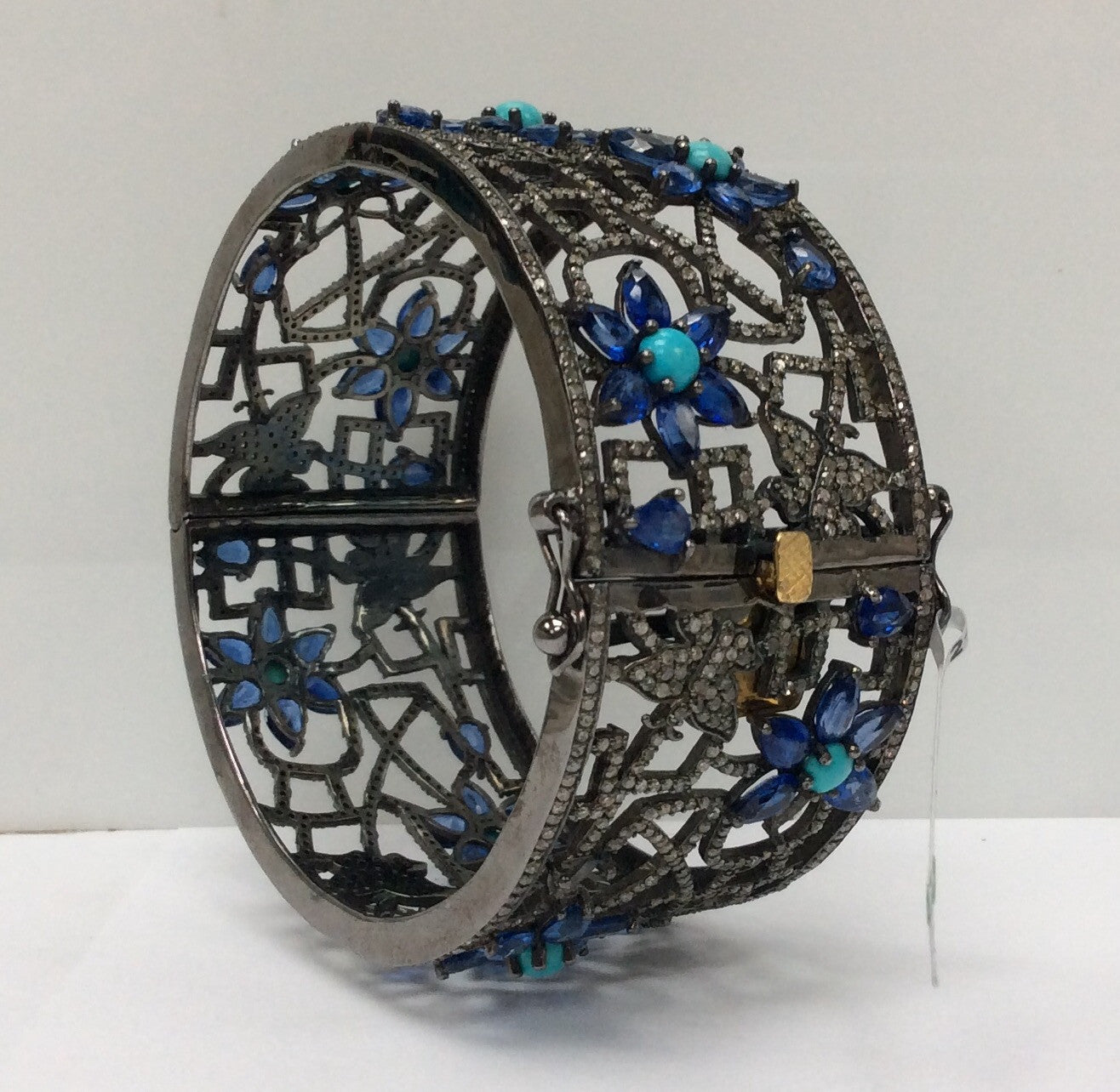 Diamond And Natural Sleeping Beauty Turquoise Bangle