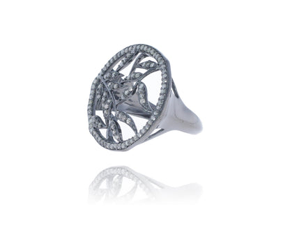 Diamond and Silver Black Rhodium Finish Ring