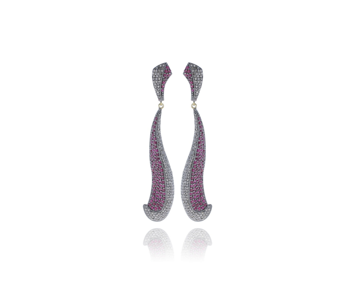 Diamond and Silver Ruby Black Rhodium Finish Earrings