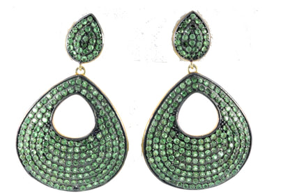 Flat Drop Shape Tsvorite Earring