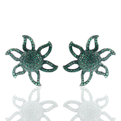 Flower pave Diamond and Silver Earrings