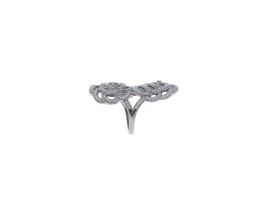 Diamond and Silver Ruby Stone Black Rhodium Finish Ring .