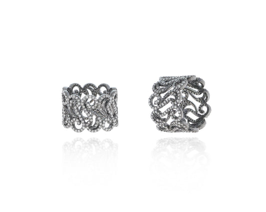 Diamond and Silver Black Rhodium Finish Rings