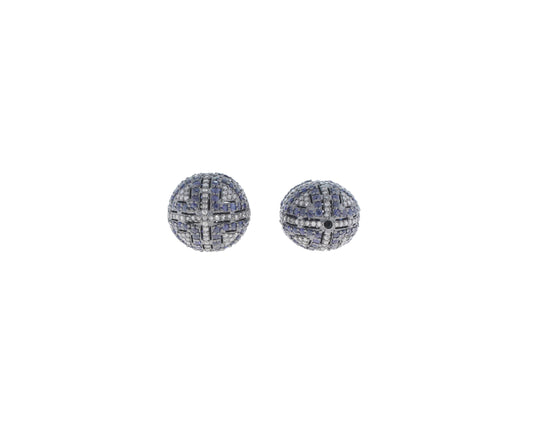 Oval Designer Silver Pave Diamond and Ruby Beads