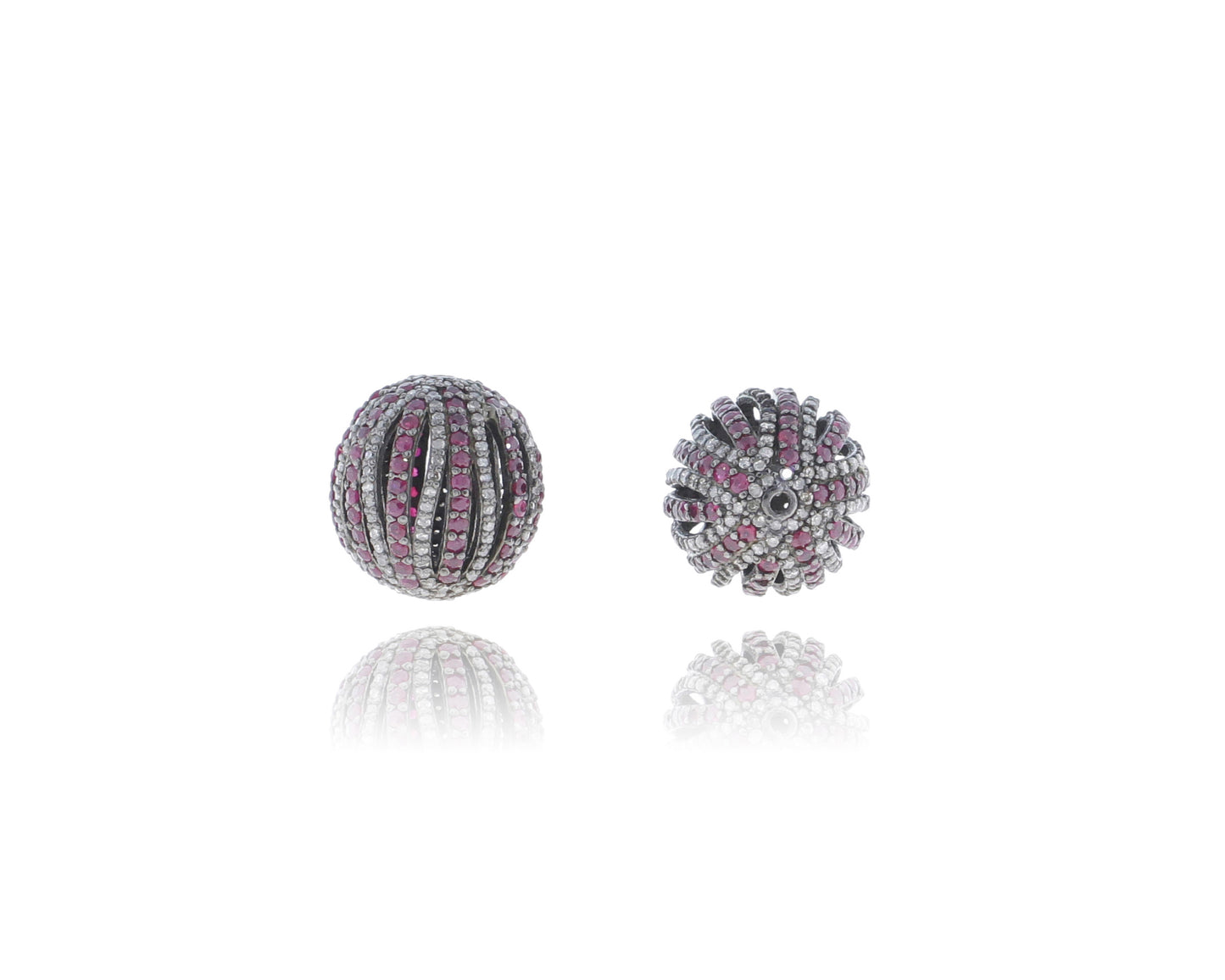 Oval Designer Silver Pave Diamond and Ruby Beads