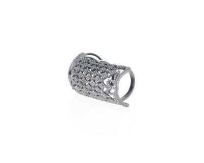Diamond Full Finger Joint Ring Hollow Pattern Knuckle Rings,Pave Diamond Ring,Diamond Ring,Pave Ring, Statement Ring, Oxidized Silver