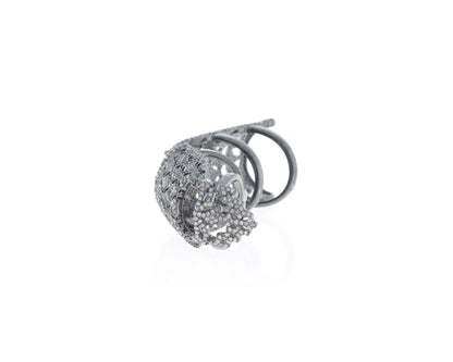 Diamond Full Finger Joint Ring Hollow Pattern Knuckle Rings,Pave Diamond Ring,Diamond Ring,Pave Ring, Statement Ring, Oxidized Silver