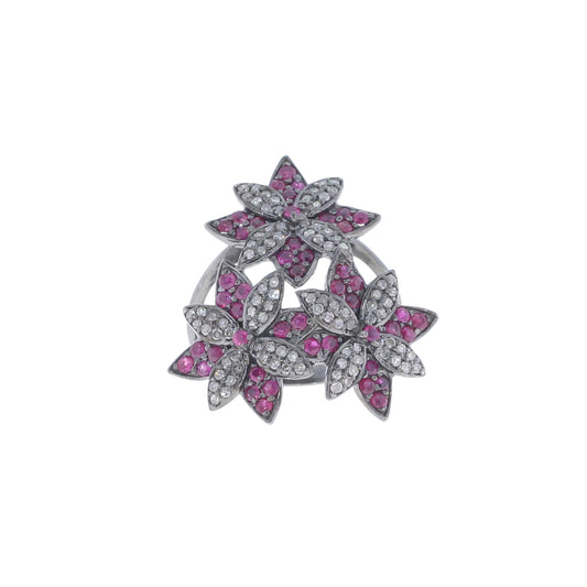 Diamond and Silver Ruby Black Rhodium Finish Ring