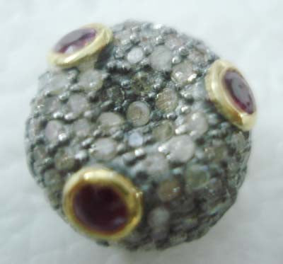 Silver and Diamond Pave Beads