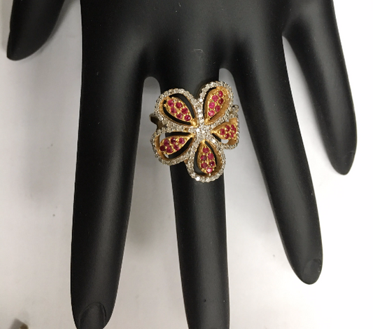 14k Solid Gold Flower Diamond Rings. Approx Size 0.96 "(22 x 24 mm)