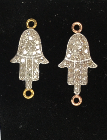 14K Solid Gold Diamond Hamsa Hand Pendants. Approx Size 0.76 "(12 x 19 mm)