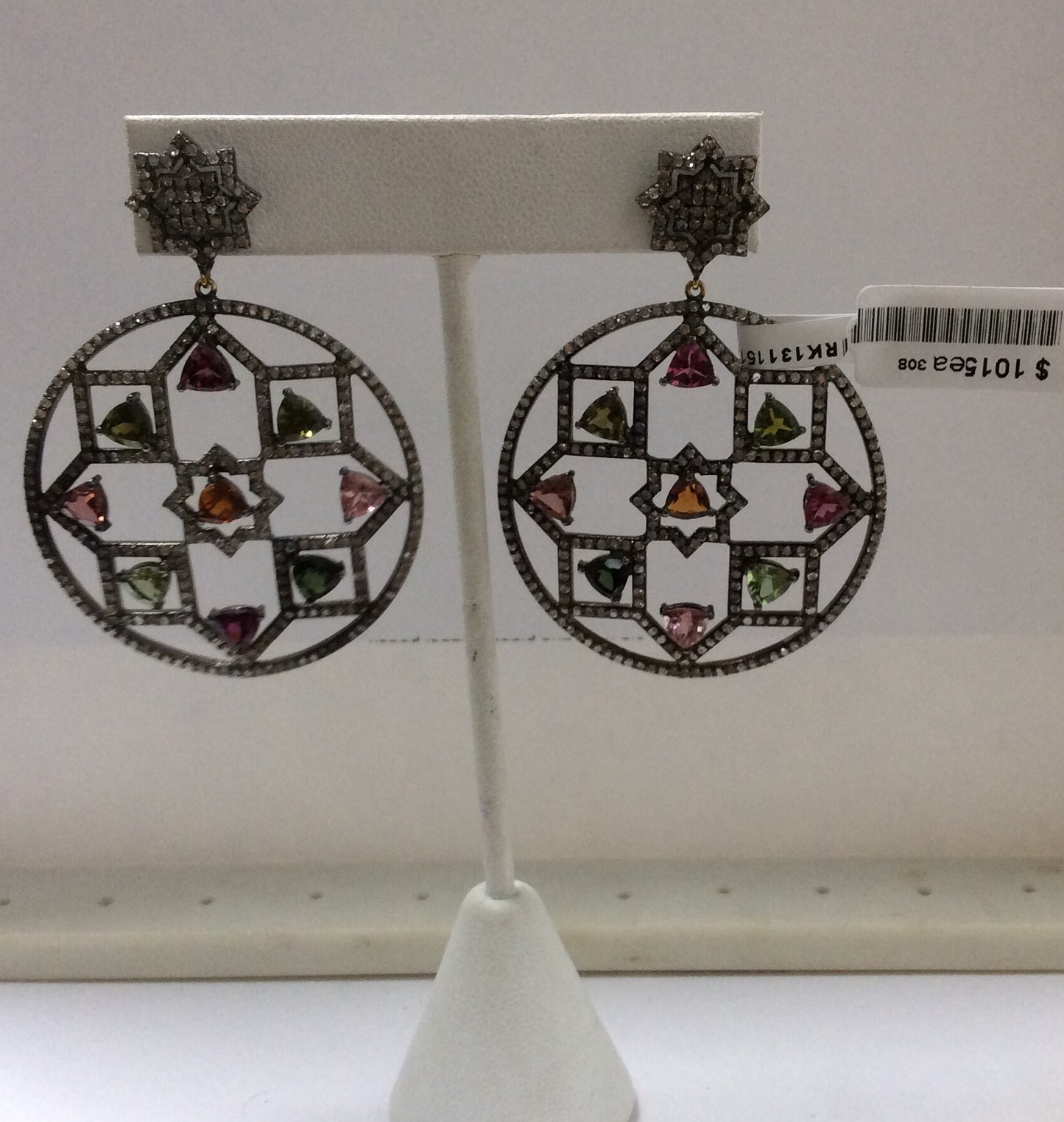 Diamond and Silver Multi Tourmaline Black Rhodium Finish Earring