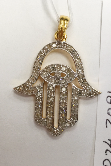 14K Solid Gold Diamond Hamsa Hand Pendants. Approx Size 1.28 "(24 x 32 mm)