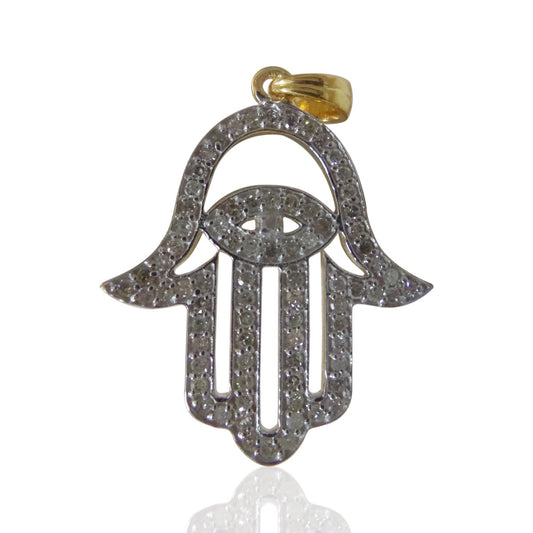 14K Solid Gold Diamond Hamsa Hand Pendants. Approx Size 1.28 "(24 x 32 mm)