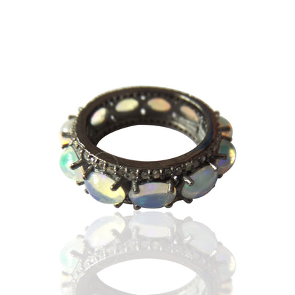 Pave Diamond Ring .925 Oxidized Sterling Silver Diamond Ring, Genuine handmade pave diamond Ring Size Approx 0.96"(7 x 24 MM)