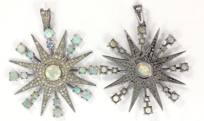 Sunburst Diamond and Opal Pendants, 40mm Glorious Look, 1.21 cts Fine Diamonds and Ethopian Opals
