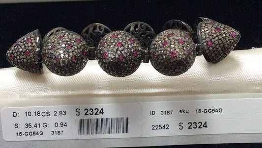 Diamond and Silver Ruby Stone Black Rhodium Finish Bracelets