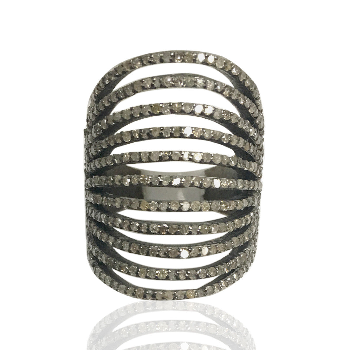 Multi Layred Diamond Ring,Pave Diamond Ring,Diamond Ring,Pave Ring, Statement Ring, Oxidized Silver